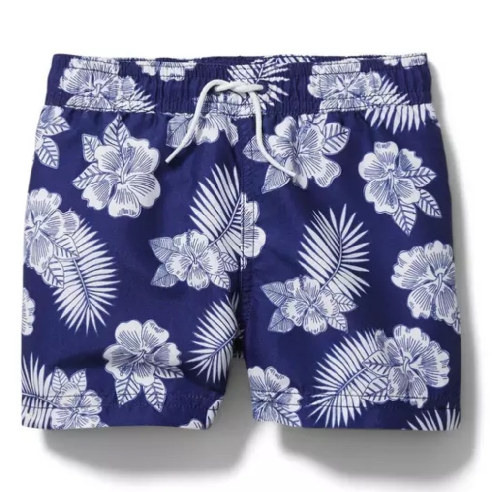Janie and Jack Navy Floral Swim Trunk